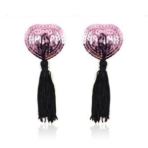 Sequin Heart Pasties with Tassels in Pink